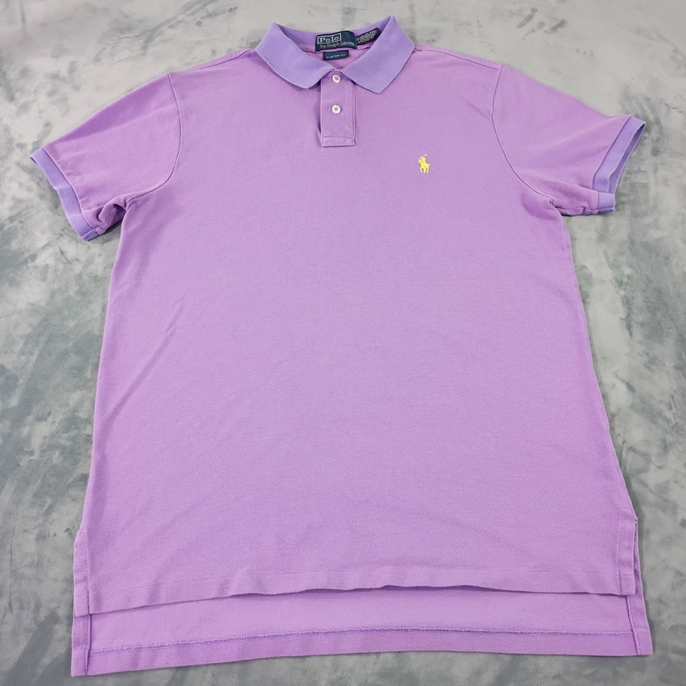 Polo Ralph Lauren Mens Custom Fit Short Sleeve Polo Purple Large Yellow Pony